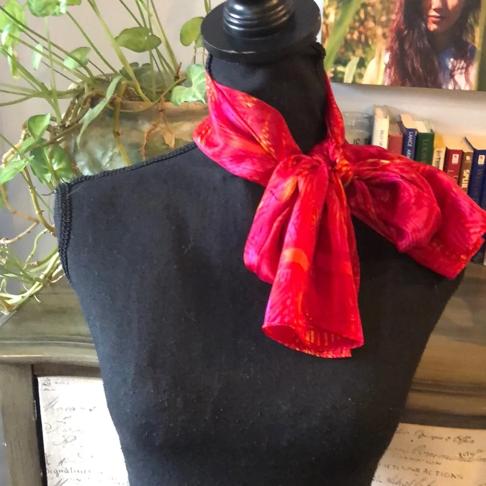 LIZ CLAIBORNE LONG SILK SCARF RED AND YELLOW